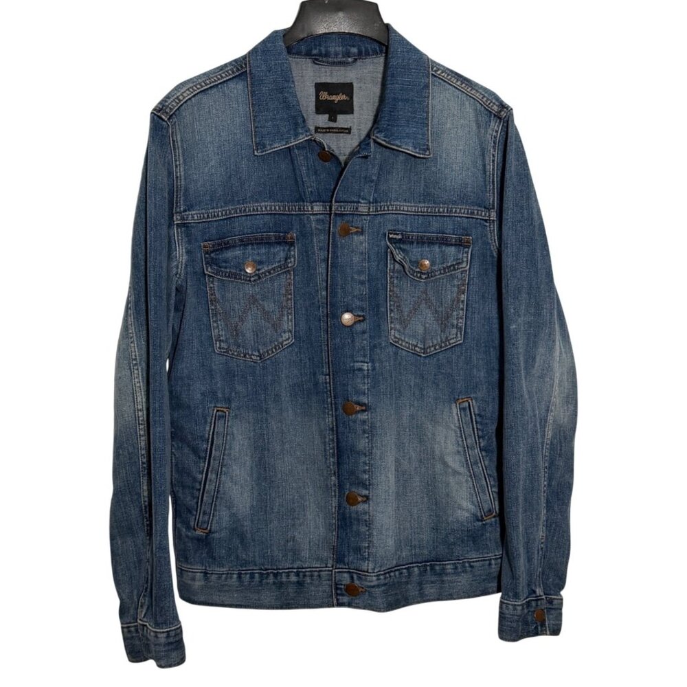 Wrangler Western Style Trucker Denim Jacket Button-Up Blue Cotton Mens L FLAW
